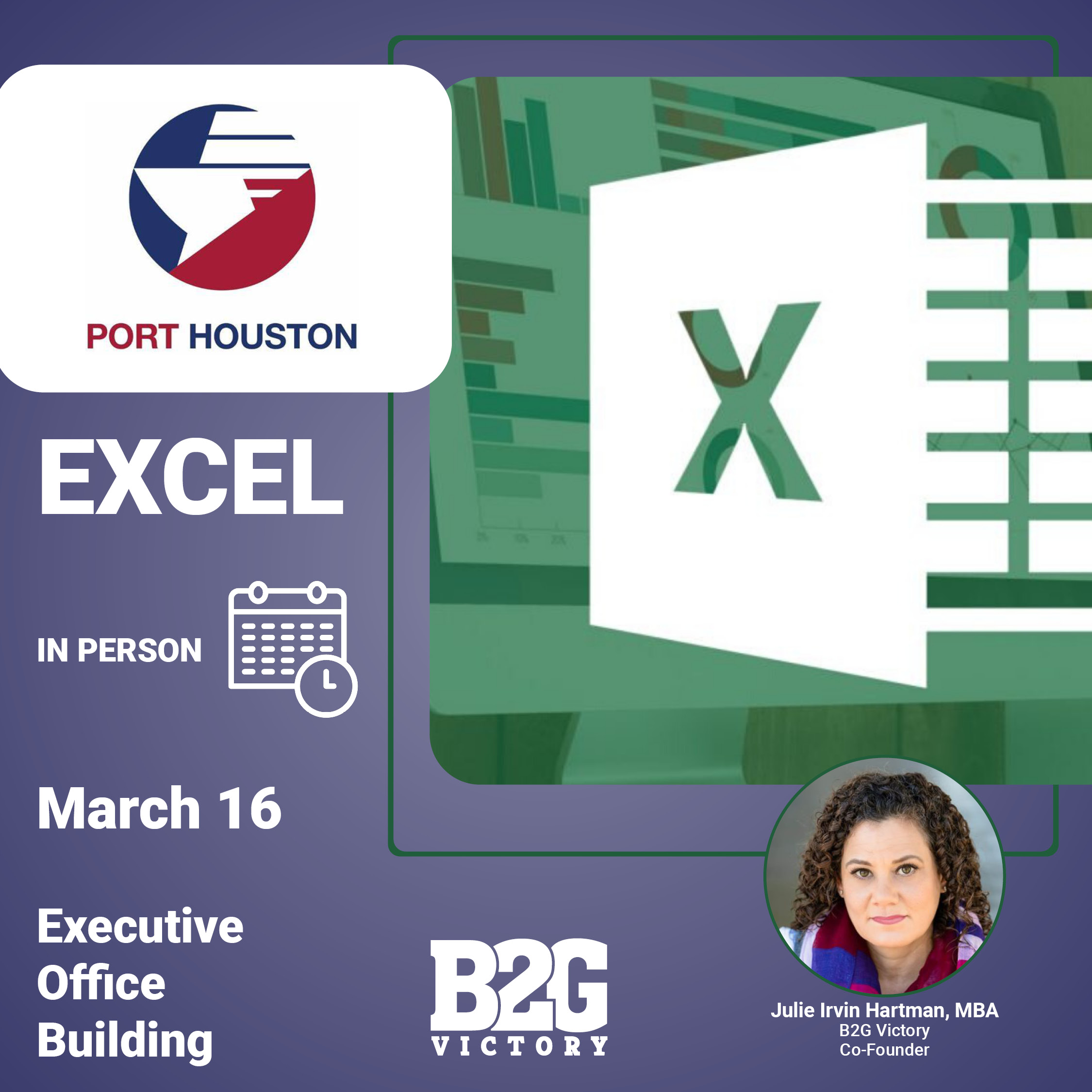 Port Houston - Microsoft Excel Training with Julie Irvin Hartman, MBA. March 16 at the Executive Office Building