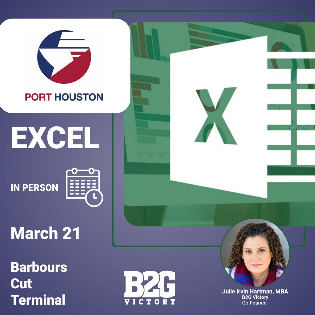 Port Houston - Microsoft Excel Training with Julie Irvin Hartman, MBA, March 21 at Barbours Cut Terminal