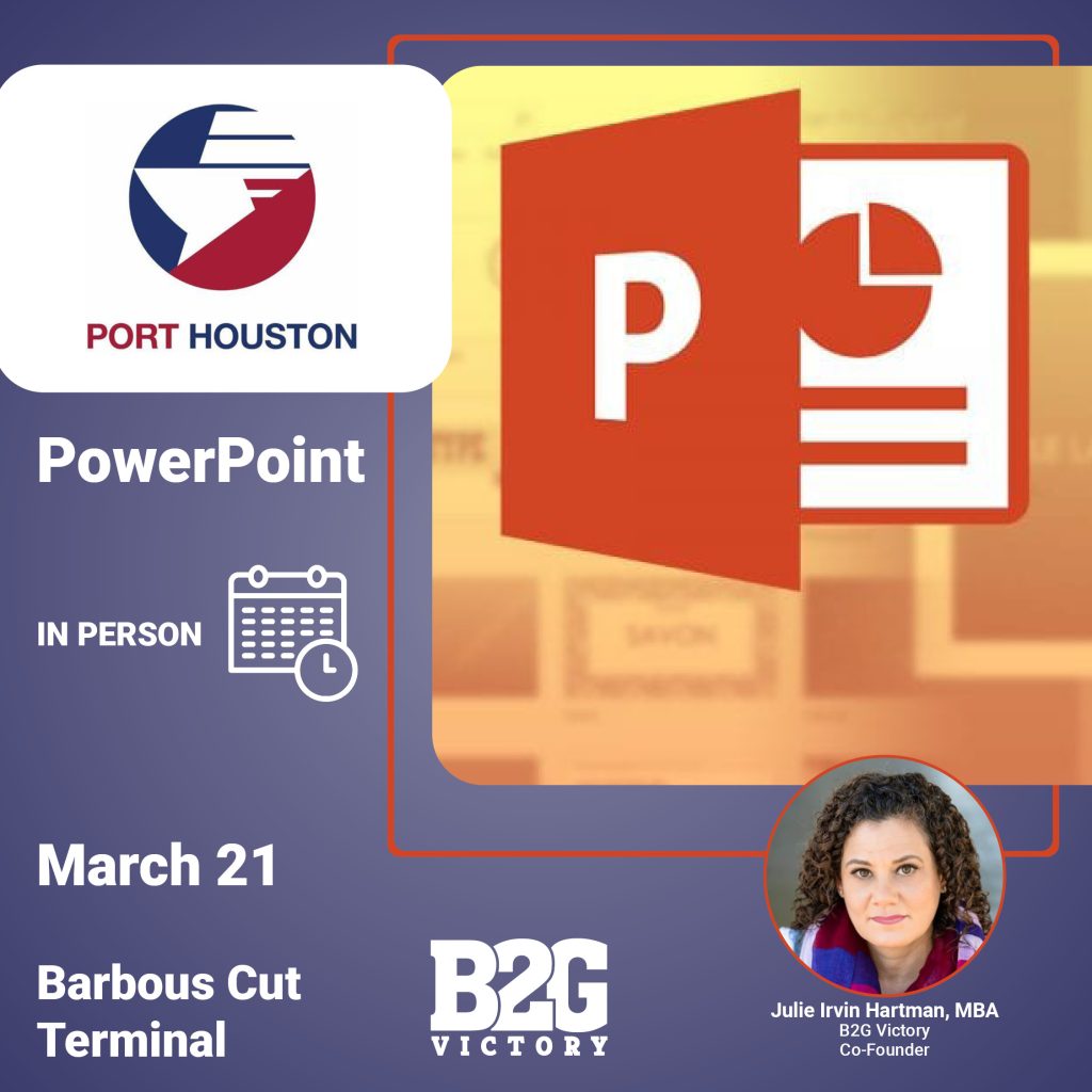 Port Houston - Microsoft PowerPoint Training with Julie Irvin Hartman, MBA, March 21, Barbous Cut Terminal