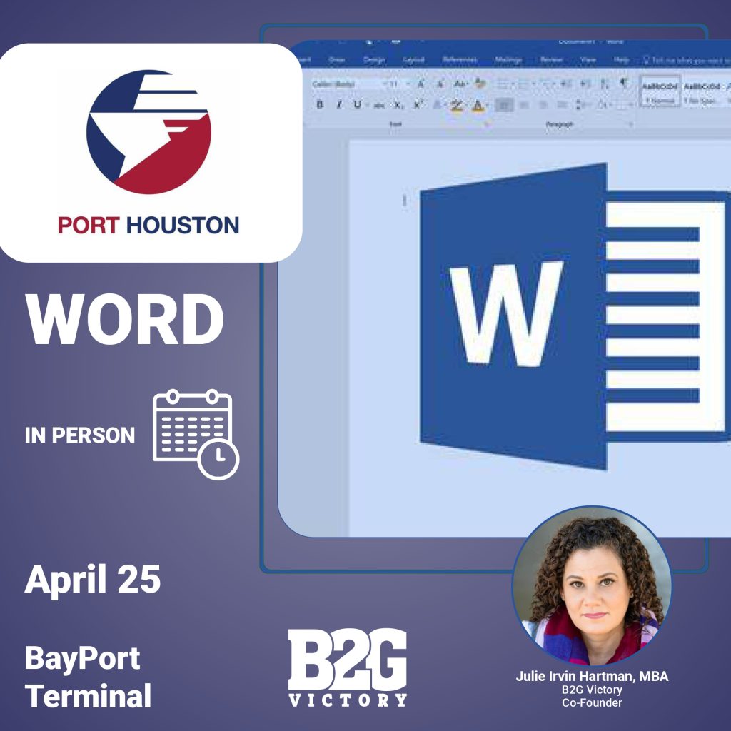 Port Houston - Microsoft Word Training with Julie Irvin Hartman on April 25 at BayPort Terminal