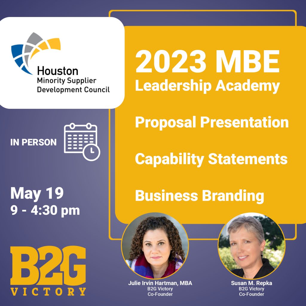 2023 MBE Leadership Academy HMSDC (Proposal Presentation, Capability Statements, Business Branding) with Julie Irvin Hartman, MBA & Susan M. Repka