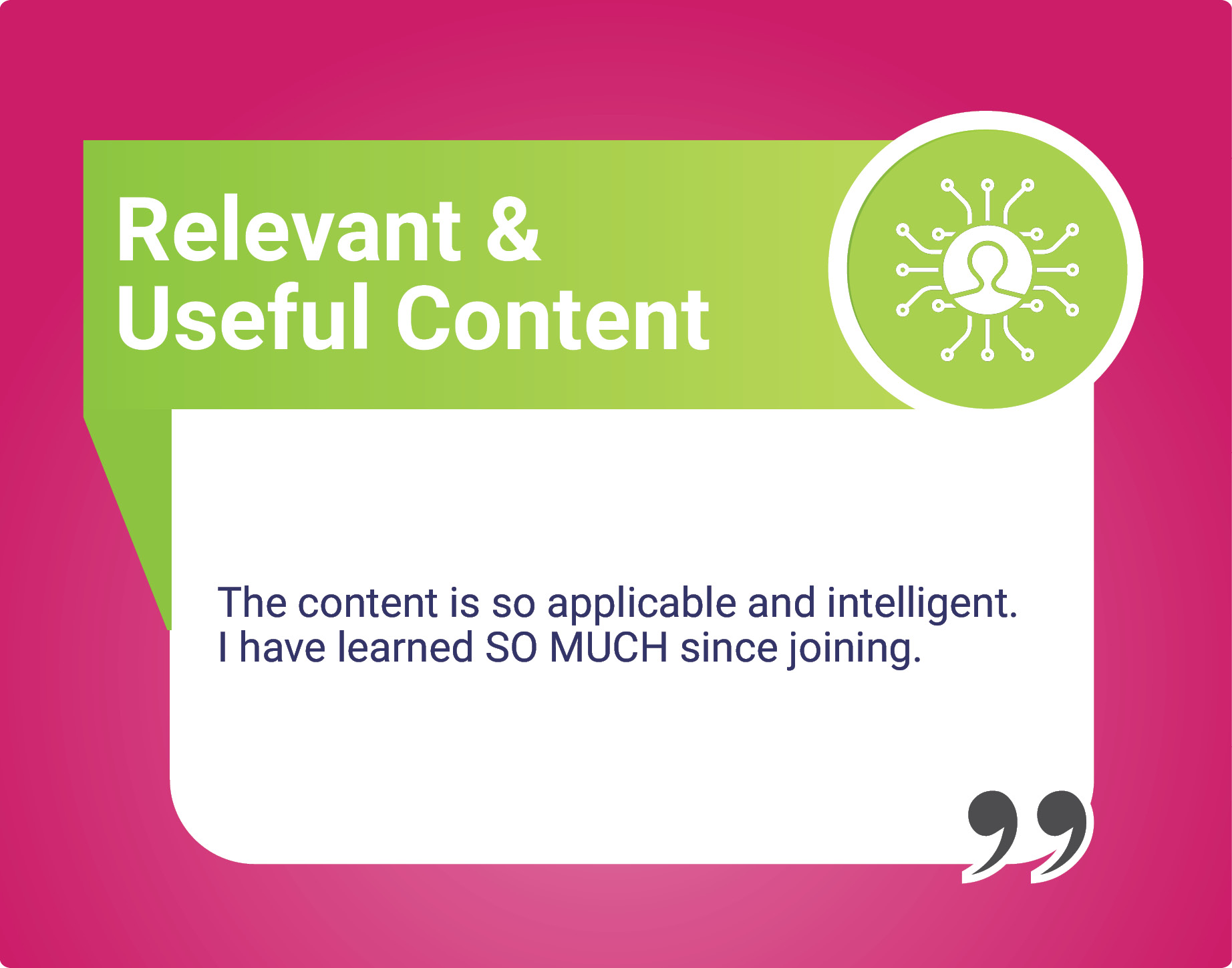 Testimonial for B2G Victory Portal about relevant and useful content within the portal