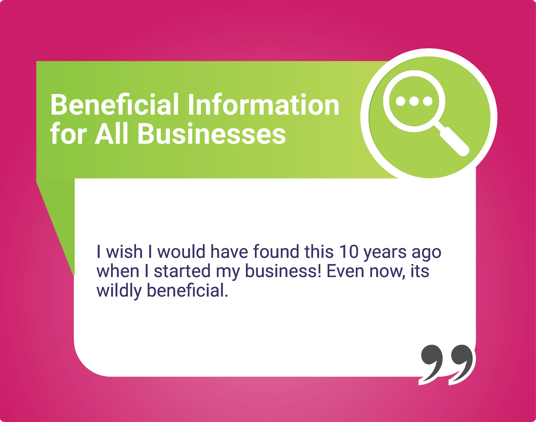 Testimonial for B2G Victory Portal about beneficial information for all small businesses
