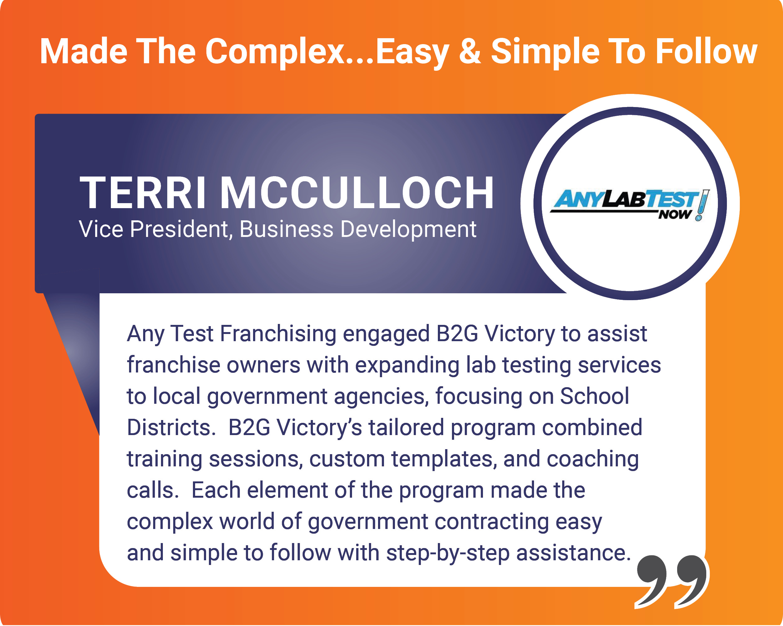 Testimonial from Terri McCulloch from Any Lab Test