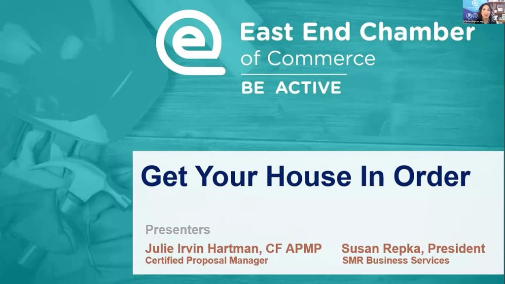 Get Your House In Order with East End Chamber of Commerce and B2G Victory (Julie Irvin Hartman, MBA & Susan M. Repka)