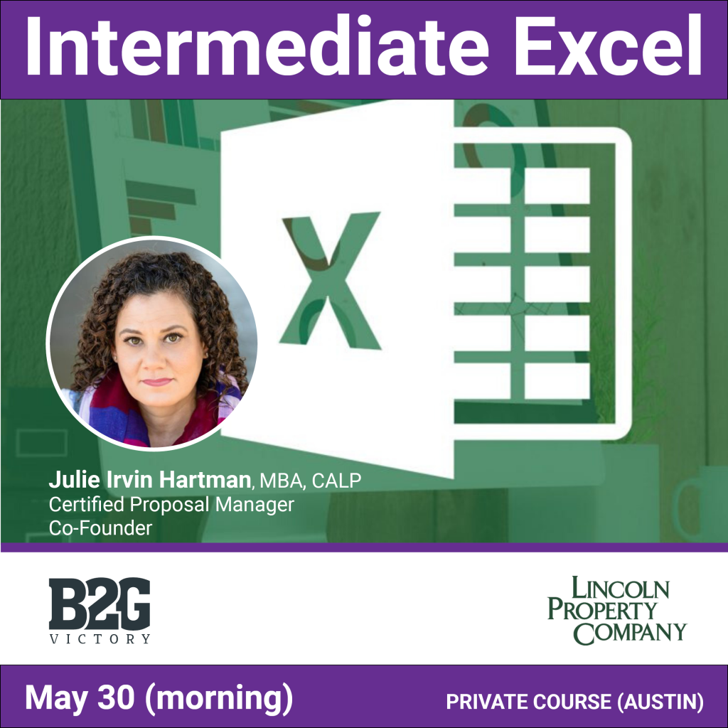 Lincoln Property Company - Microsoft Excel 102 Training with Julie Irvin Hartman, MBA on May 30 in Austin, Texas