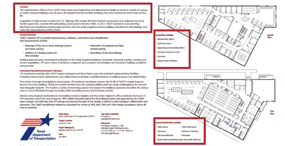 Subcontractor - Past Performance - Texas Department of Transportation (TxDOT) Example