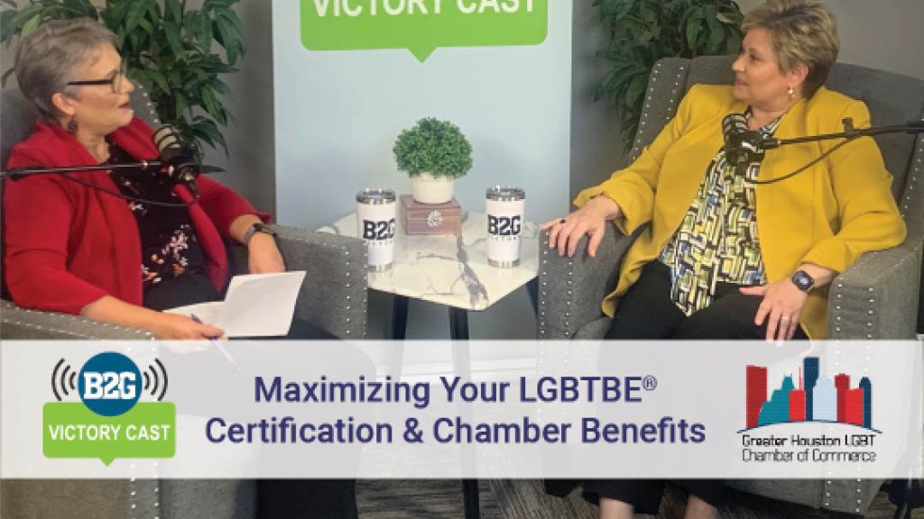 Susan Repka of B2G Victory and Tammi Wallace of the the Greater Houston LGBTQ+ Chamber of Commerce discuss certification and chamber benefits