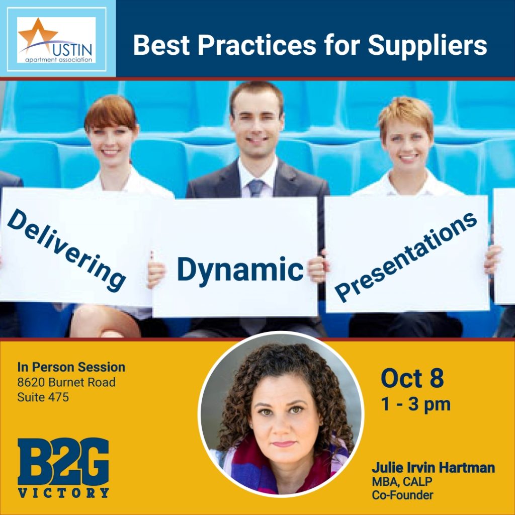 AAA-Supplier-Presentation Seminar with Julie Irvin Hartman, MBA, CALP and Co-Founder of B2G Victory