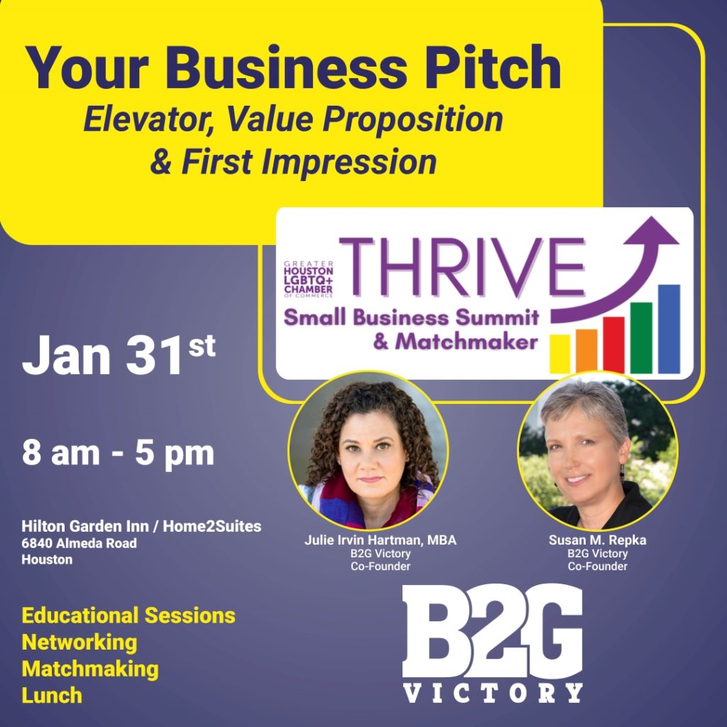 LGBTQ-THRIVE-January - Your Business Pitch with Julie Irvin Hartman, MBA, Certified Proposal Manager