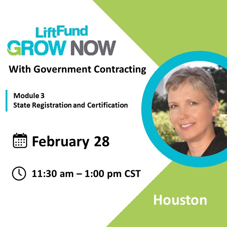 Lift Fund - Grow Now with Government Contracting: Module 3 - State Registrations and Certifications with Susan M. Repka, Co-Founder, B2G Victory