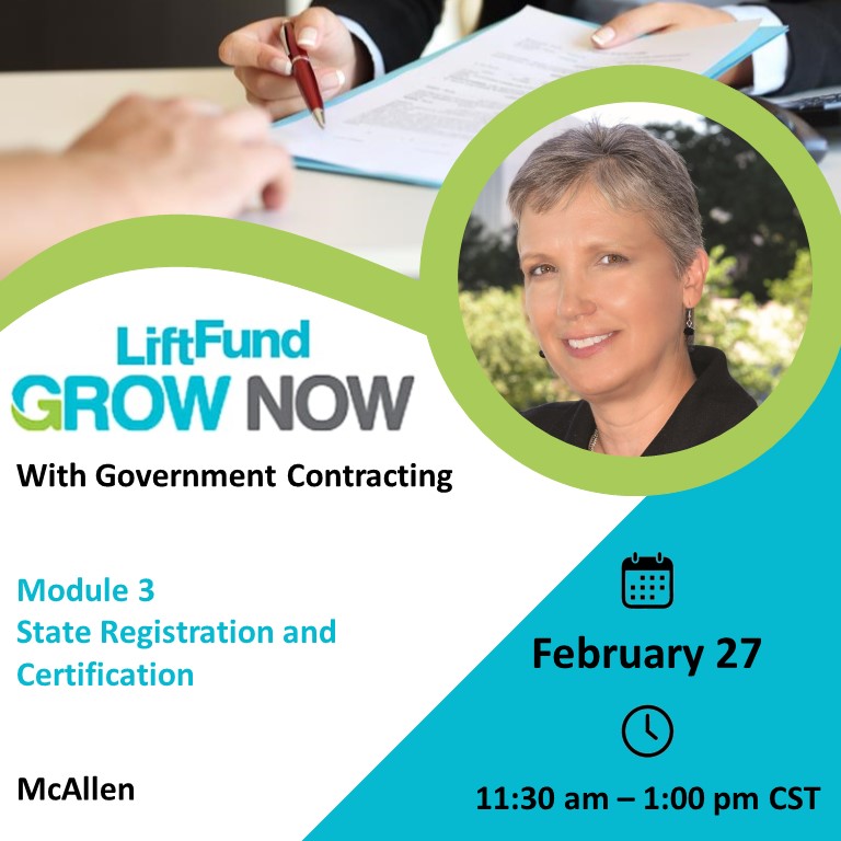 Lift Fund - Grow Now with Government Contracting: Module 3 - State Registrations & Certification with Susan M. Repka, Co-Founder B2G Victory