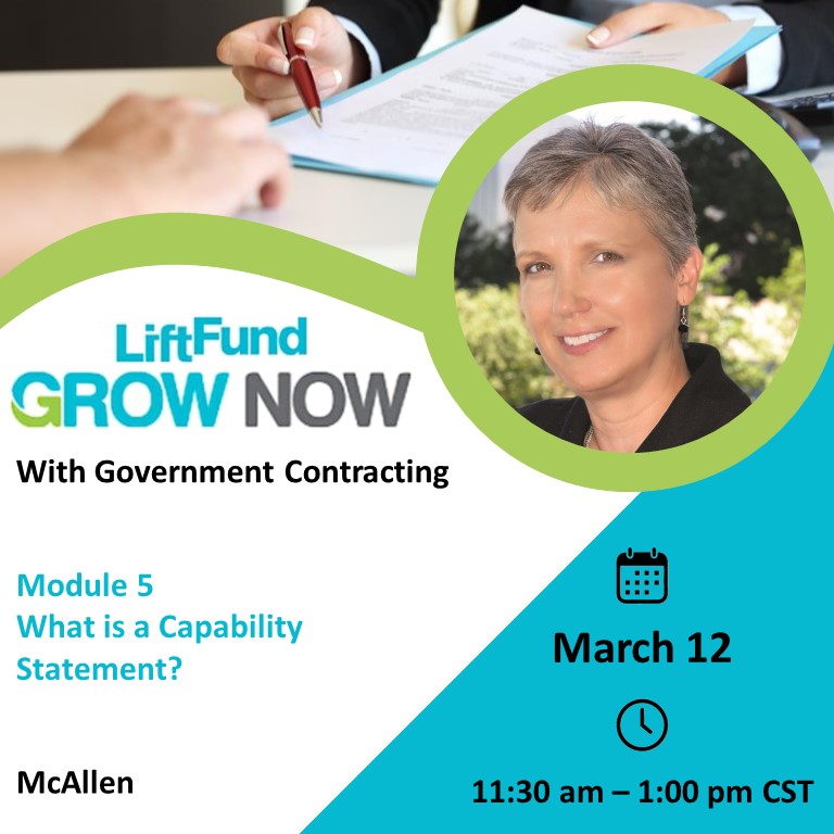 Lift Fund - Grow Now with Government Contracting: Module 5 - What is a Capability Statement with Susan M. Repka, Co-Founder B2G Victory