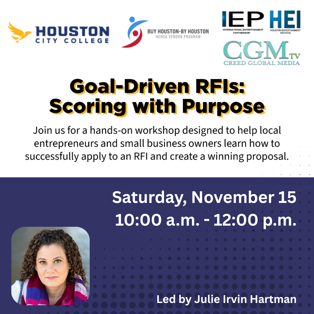 Goal-Driven Rfis RFI & Proposal Workshop ad Saturday, November 15, 2025 | 10:00 a.m. - 12:00 p.m. with Julie Irvin Hartman